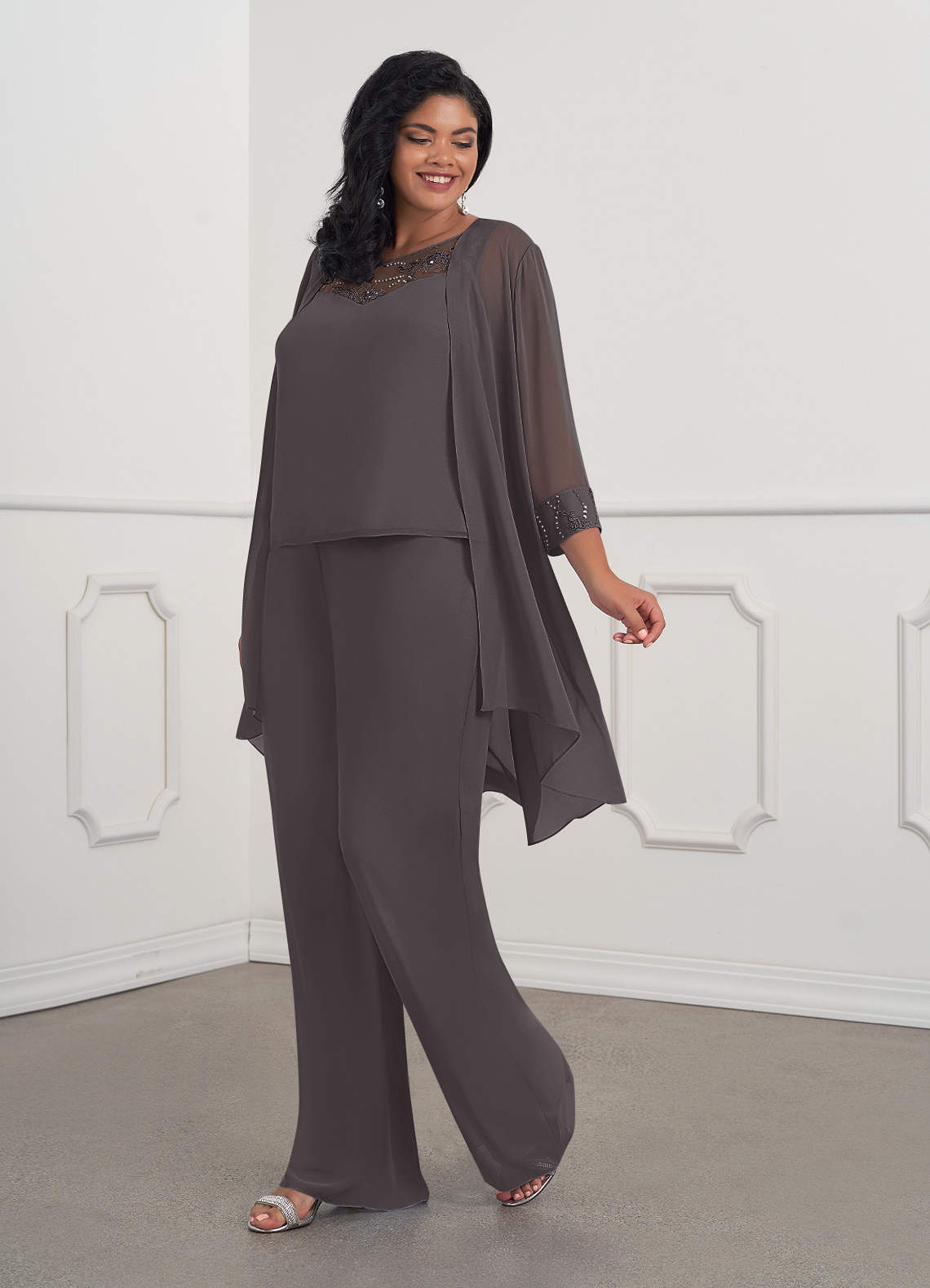 Azazie Maura Mother of the Bride Dresses Steel Grey Jumpsuit/Pantsuit Sequins Chiffon Dress image13