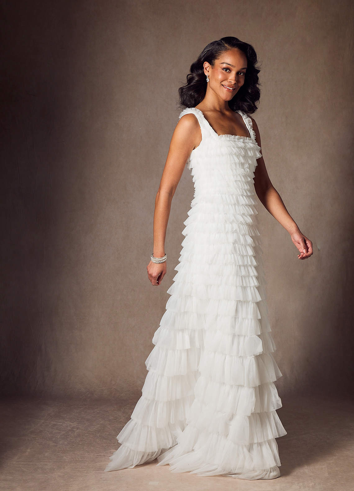 Azazie Zariah Wedding Dresses Diamond White A-Line Ruched Tulle Dress image2