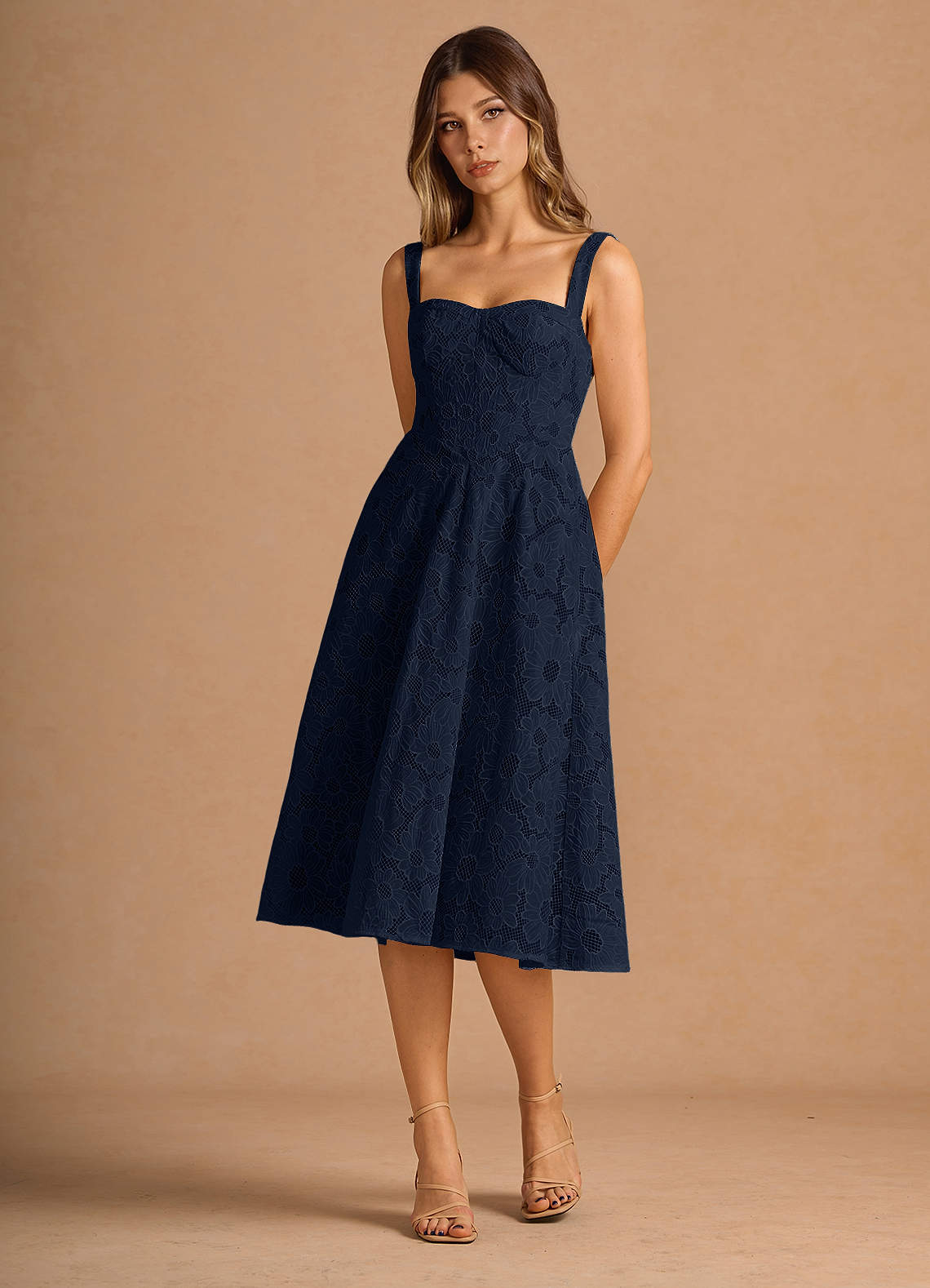 Allure Tweed Midi Dress ネイビー Short Sleeve Tweed Dress