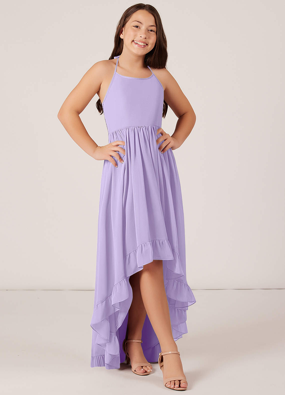 Azazie Sarafina Junior A-Linie Spitze Chiffon Kleid Flieder image1
