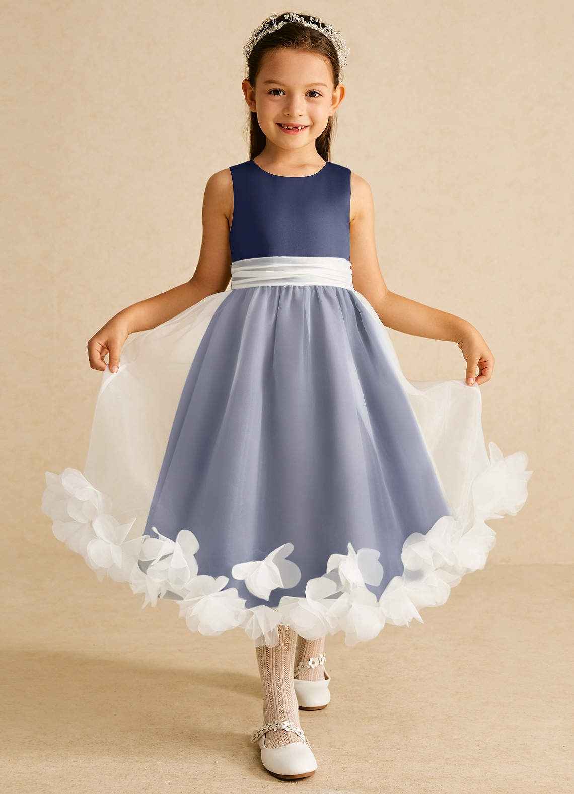 Azazie Stardust vestidos de niña de las flores Vestido de Tormenta de Organza de Corte En A con Sin mangas image1