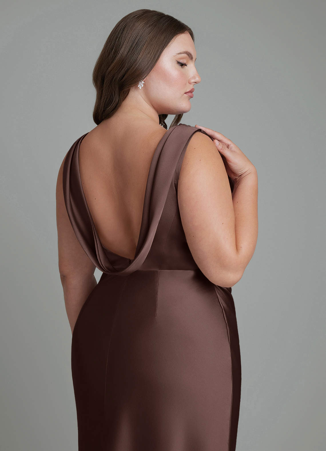 Azazie Kieryn Bridesmaid Dresses Ganache Mermaid Pleated Stretch Satin Dress image13