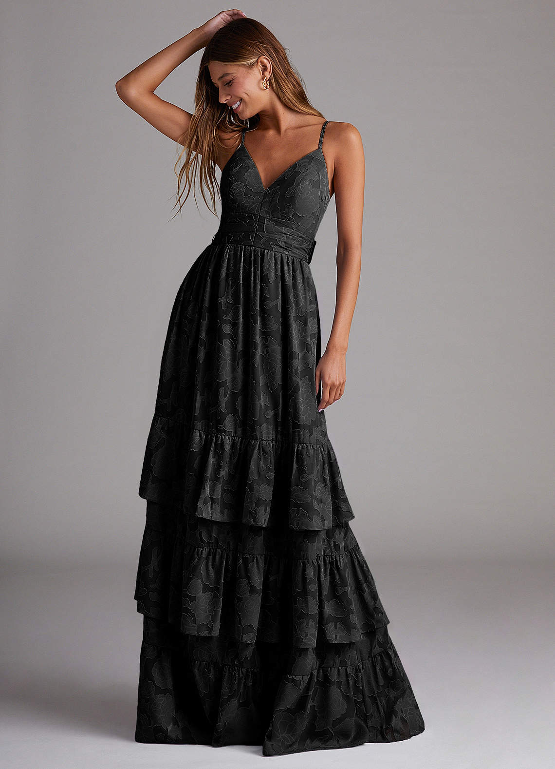 Azazie Nathalia Bridesmaid Dresses Black A-Line Bow Floral Burnout Dress image1