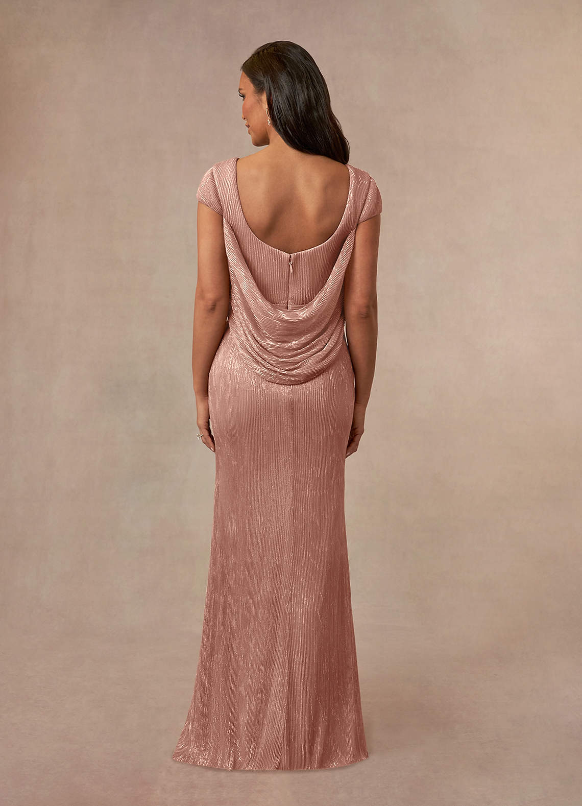 Azazie Galilea Mother of the Bride Dresses Rose Gold Mermaid V-Neck Metallic Mesh Dress image2