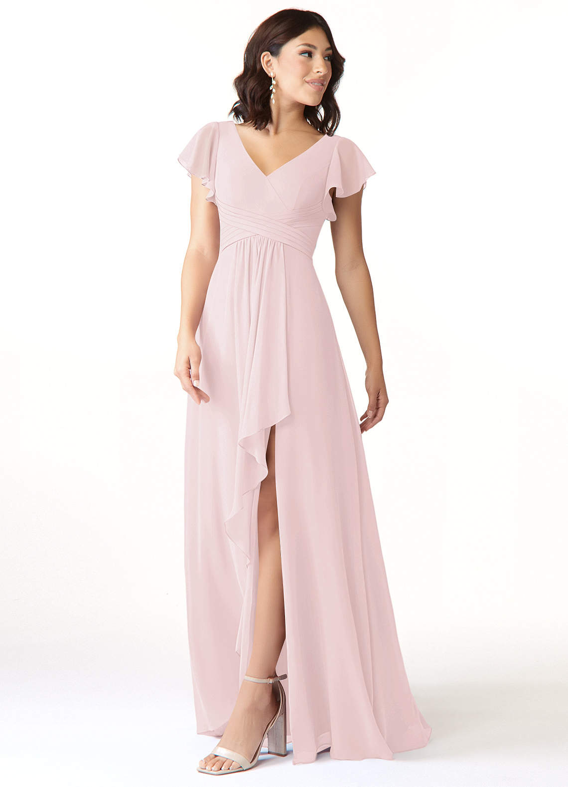 Azazie Omari Vestidos de madrinha de casamento Vestido Rosa Corado de Chiffon de Linha A image3