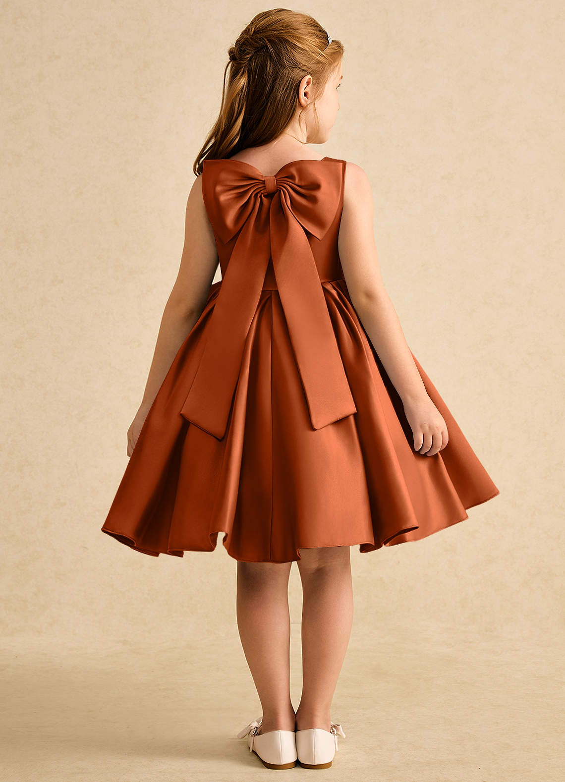 Azazie Jessie Flower Girl Dresses Burnt Orange A-Line Bow Matte Satin Dress image1