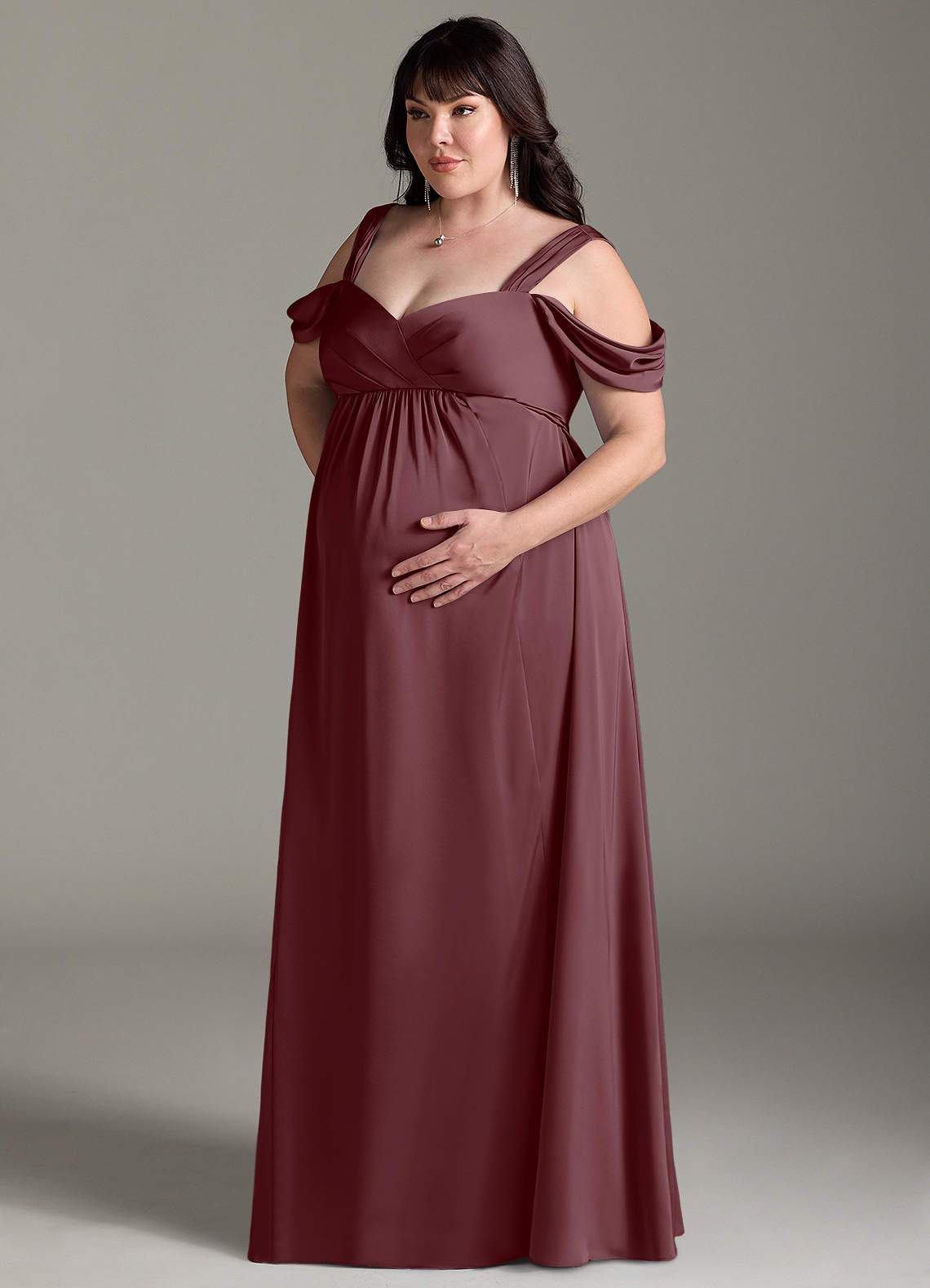 Azazie Rhea Brautjungfernkleider für Schwangere A-Linie Schulternfrei Gefaltet Stretch-Satin Bodenlänge Kleid image10