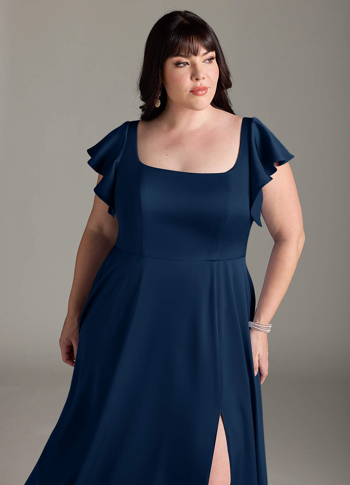Azazie Bondi Bridesmaid Dresses Dark Navy A-Line Bow Stretch Satin Dress image10