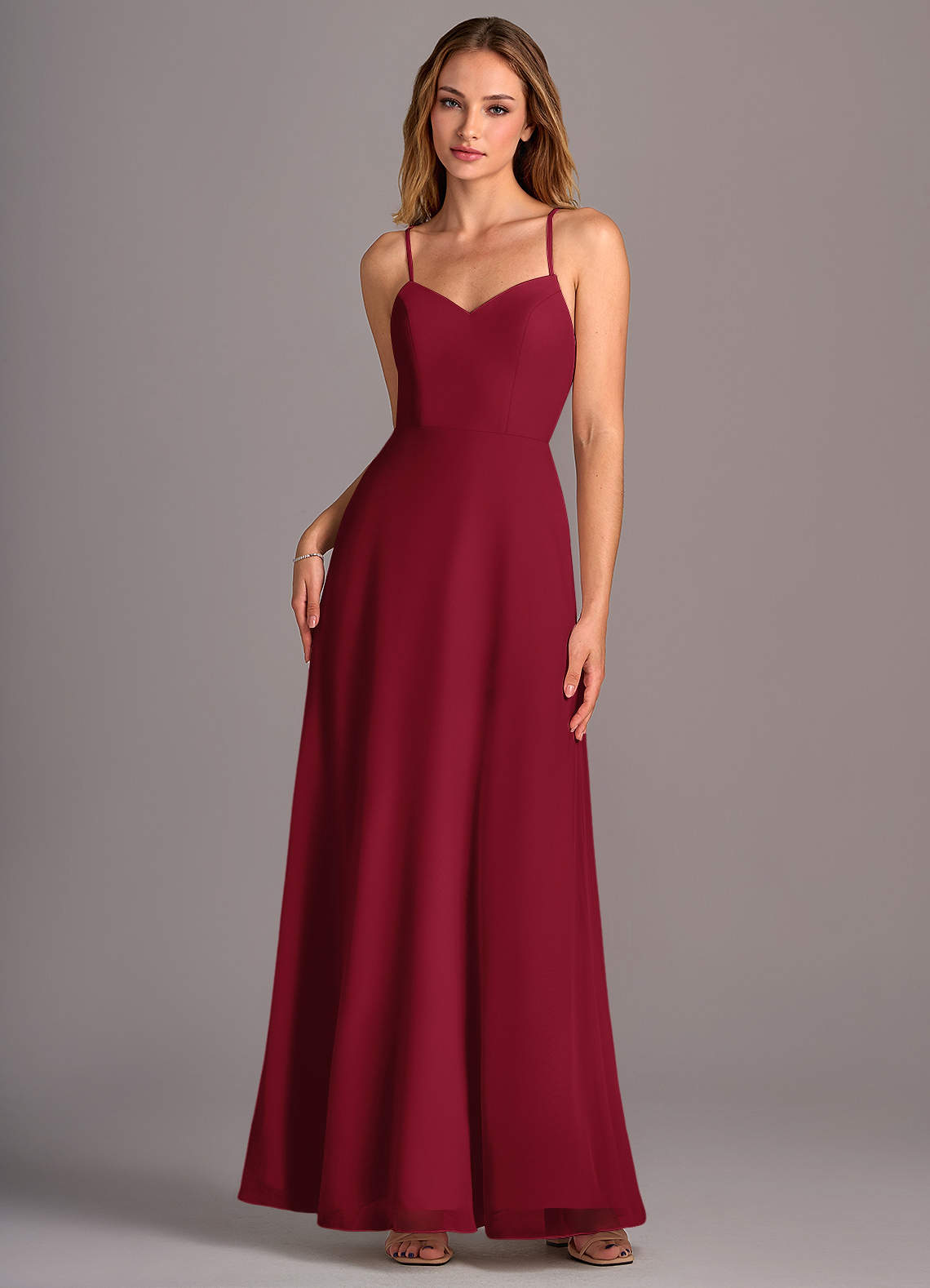 Azazie Mei Brautjungfernkleider A-Linie Chiffon Kleid Burgunderrot image1