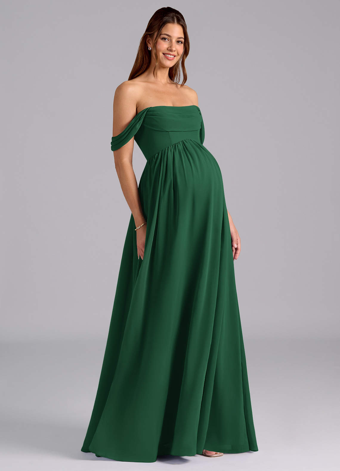 maternity bridesmaid dresses green ZAPAKA Women Ruffles Green Maternity Bridesmaid Dress with Lace-up Back A Line Long Wedding Party Dress, Green / US8 main image 1