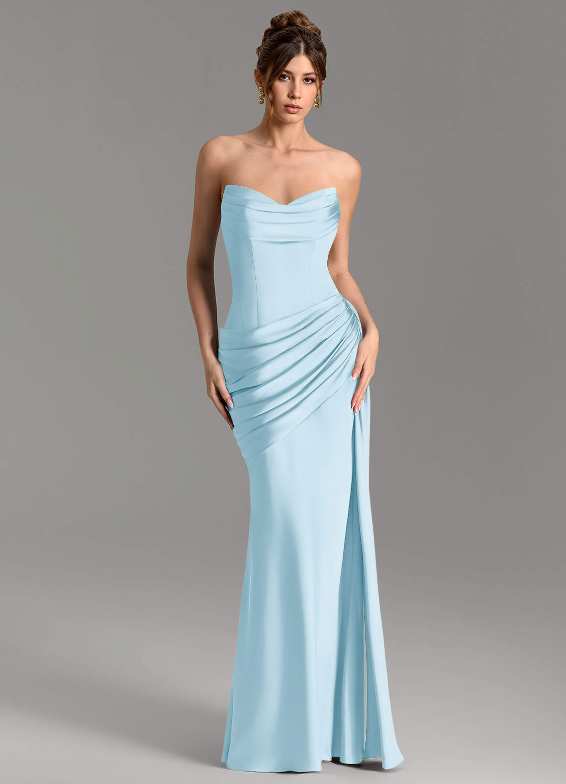 Azazie Zorah Sky Blue Stretch Satin Bridesmaid Dresses | Azazie