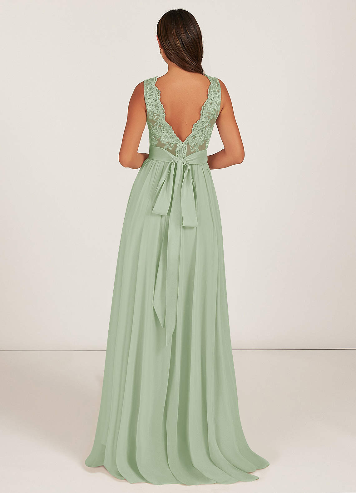 Azazie Gertrude Bridesmaid Dresses Dusty Sage A-Line Lace Chiffon Dress image1