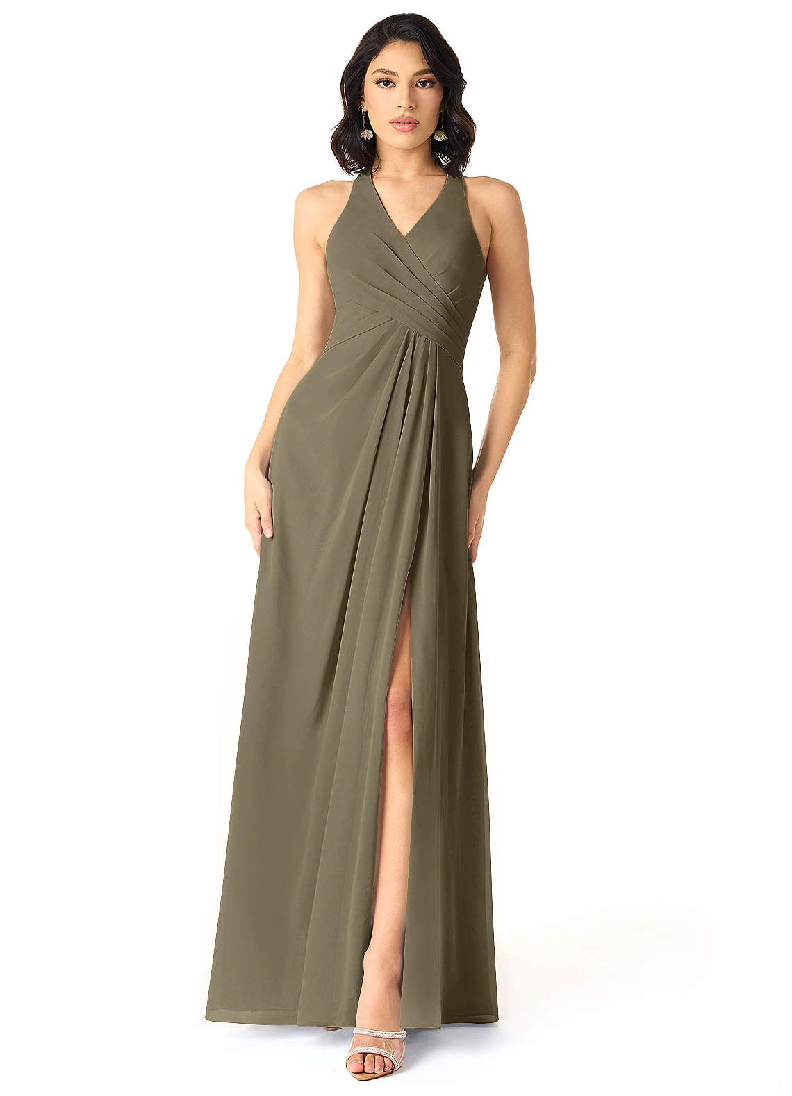 Azazie Danica Bridesmaid Dresses Willow Green A-Line Pleated Chiffon Dress image1