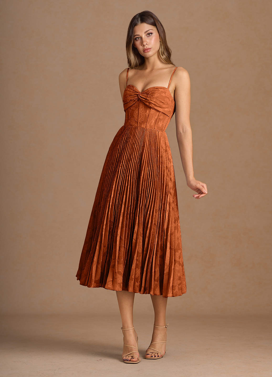 knee length dresses for ladies RUST COLORED MIDI DRESS $198 – Savvy Seconds Boutique main image 0