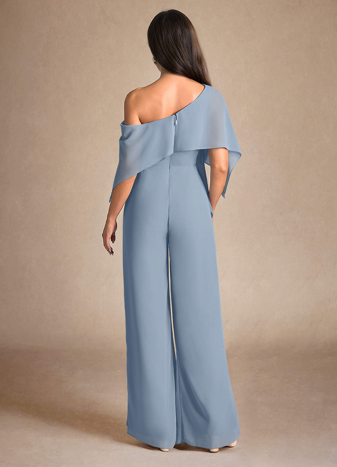 Azazie Halima Mère de la mariée Robes Robe Combinaison/Tailleur Pantalon en Mousseline de soie Fente Latérale Bleu Poussiéreux image2