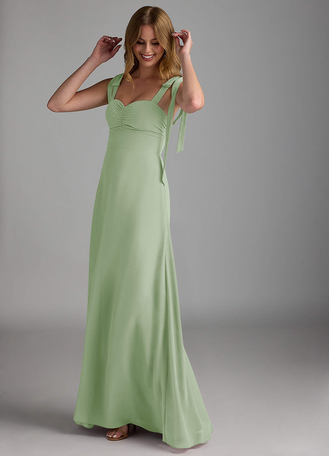 Azazie Lizet Bridesmaid Dresses Dusty Sage A-Line Sweetheart Neckline Chiffon Dress image1