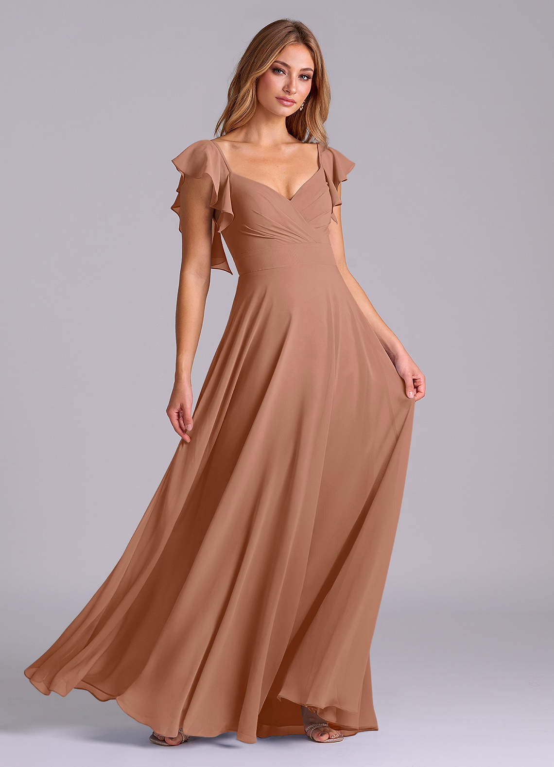 Azazie A-Line V-Neck Floor-Length Chiffon Bridesmaid Dresses - Bronzer Azazie A-Line V-Neck Floor-Length Chiffon Bridesmaid Dresses - Bronzer