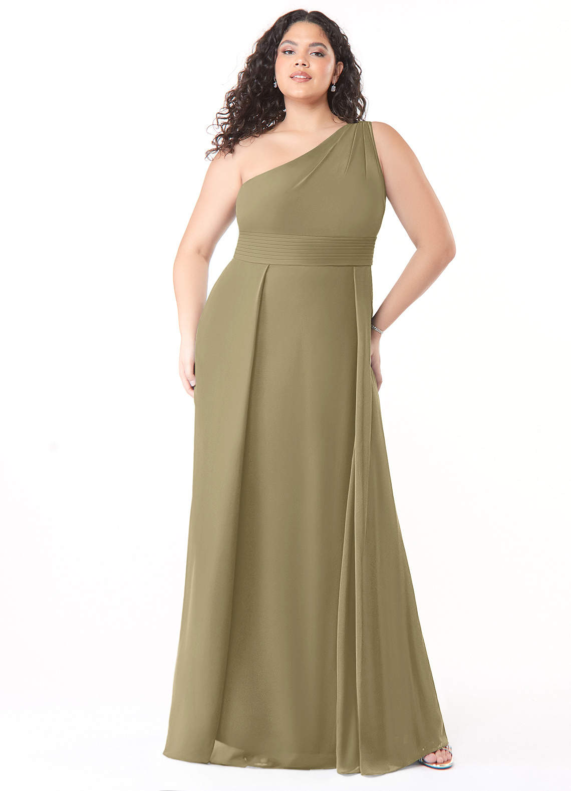 Azazie Dallas Bridesmaid Dresses Moss Green A-Line One Shoulder Chiffon Dress image1