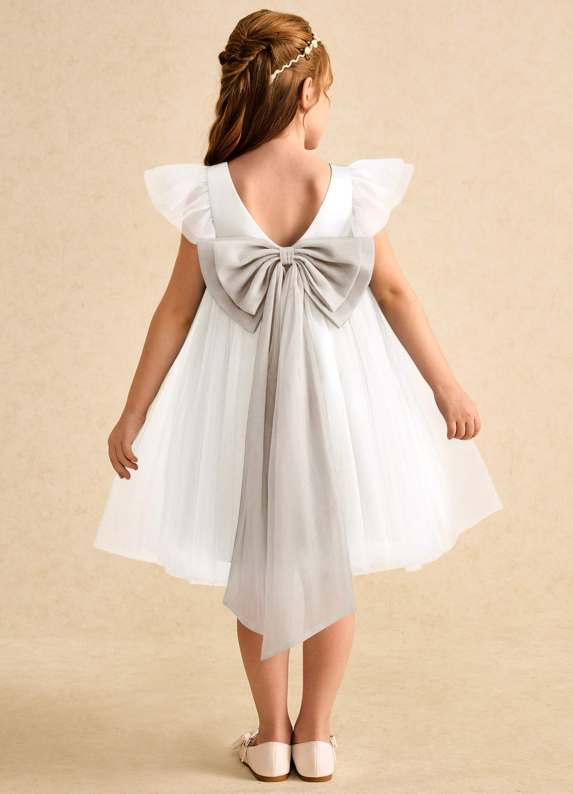 Azazie Munchkin Abiti da Ragazza di Fiori Abito A-Line in Tulle Fiocco Avorio Gelo image1