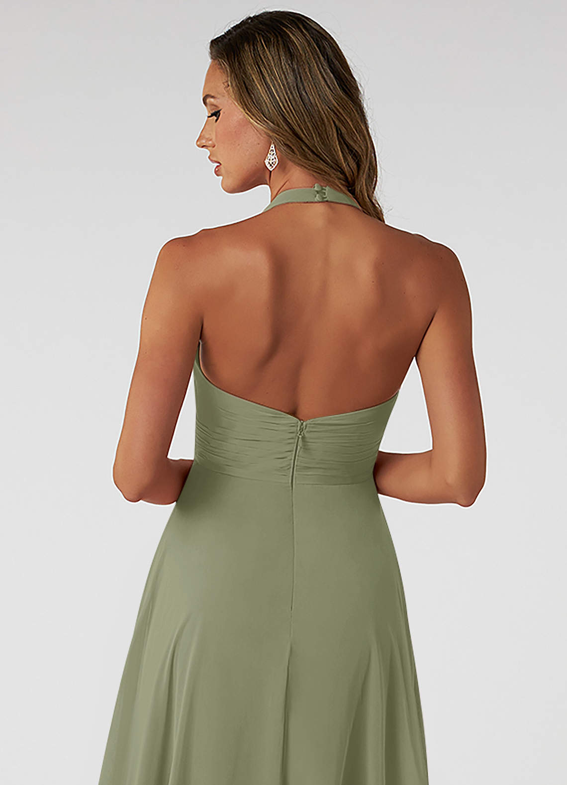 Azazie Tessie Bridesmaid Dresses Pistachio A-Line V-Neck Pleated Chiffon Dress image4