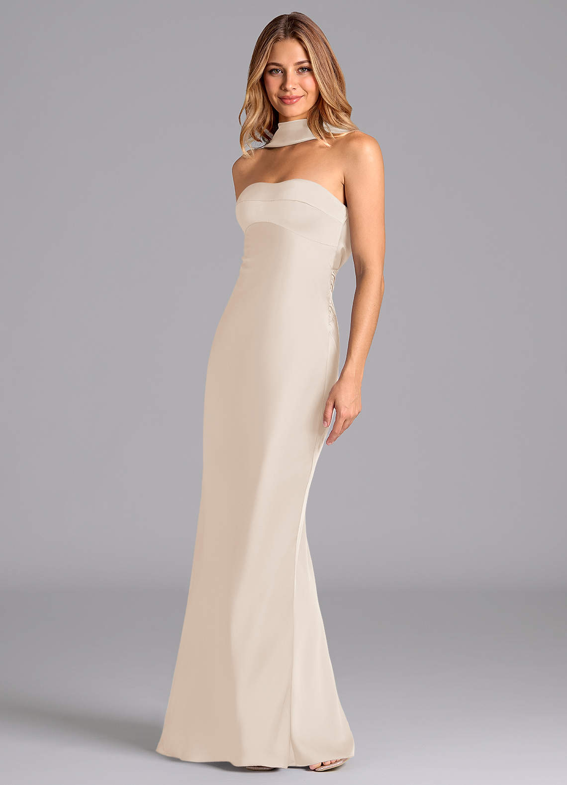 Azazie Lusinda Bridesmaid Dresses White Alabaster Mermaid Strapless Stretch Satin Dress image1