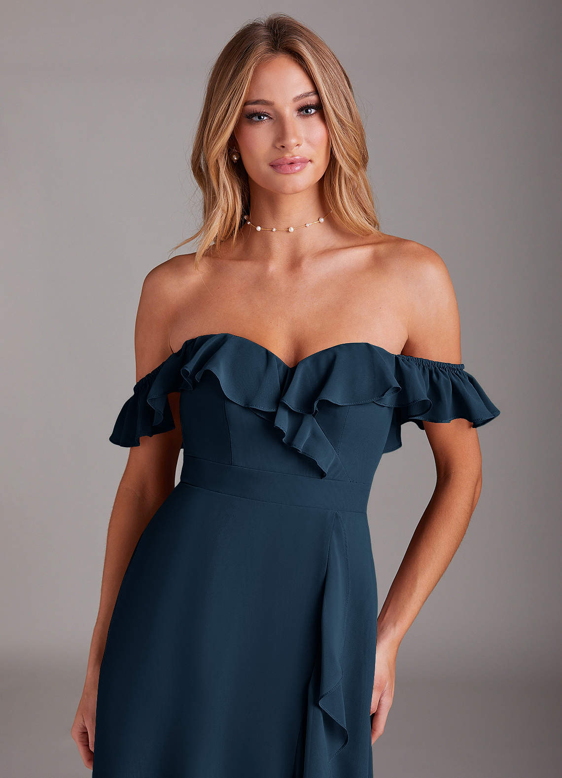 Azazie Lyra Bridesmaid Dresses Dark Navy A-Line Chiffon Convertible Dress image1