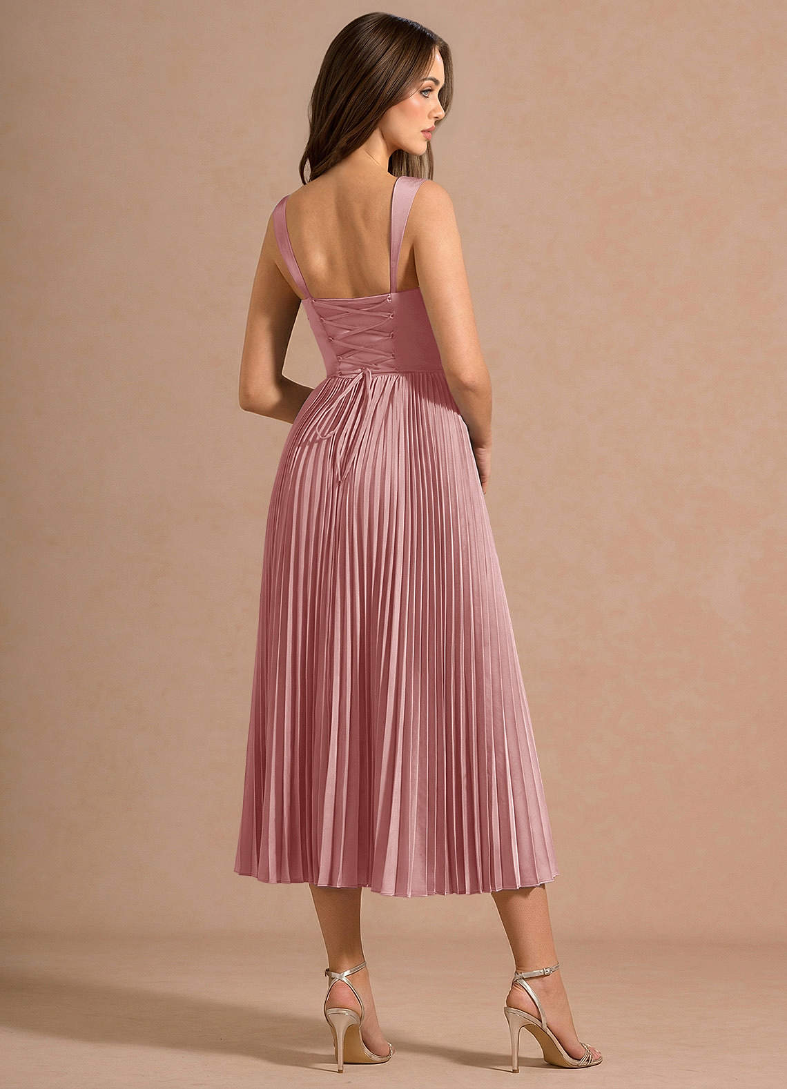 light pink mid length dress Dusty Pink Silk Midi Dress, Bow Tie Neck, Long Sleeve Modest Dress