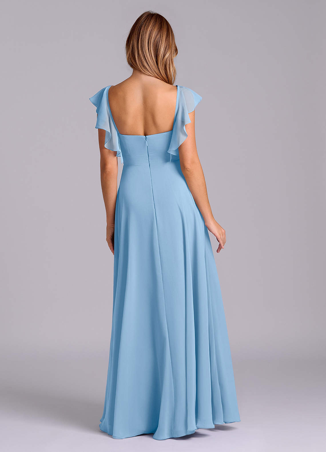 Azazie Leilani Bridesmaid Dresses Powder Blue A-Line Pleated Chiffon Dress image1