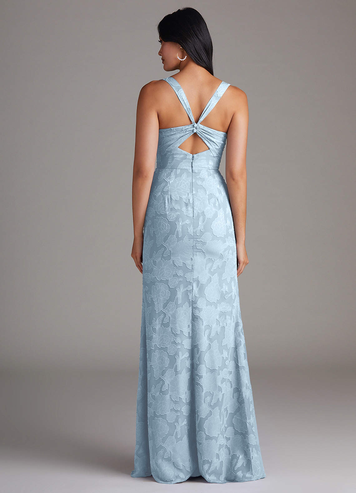 Azazie Mero Bridesmaid Dresses Sky Blue Sheath Pleated Floral Burnout Dress image2