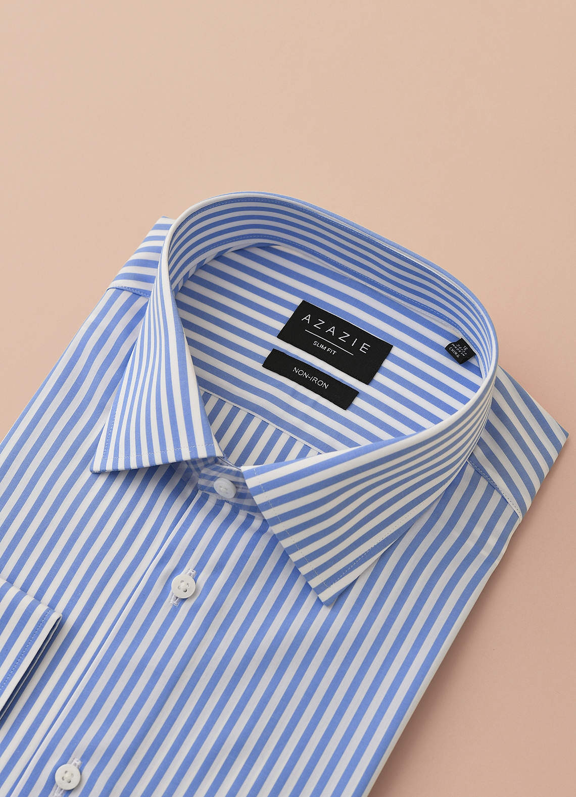 front Aiden White Pale Blue 100% Cotton Non-Iron Striped Dress Shirt