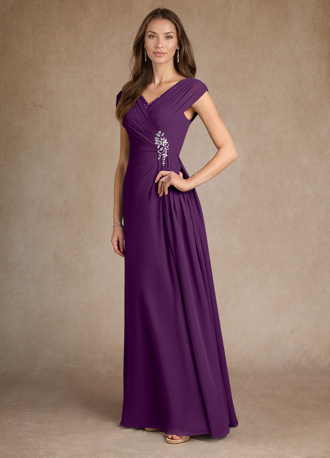 Azazie Bronson Mother of the Bride Dresses Grape A-Line Pleated Chiffon Dress image3