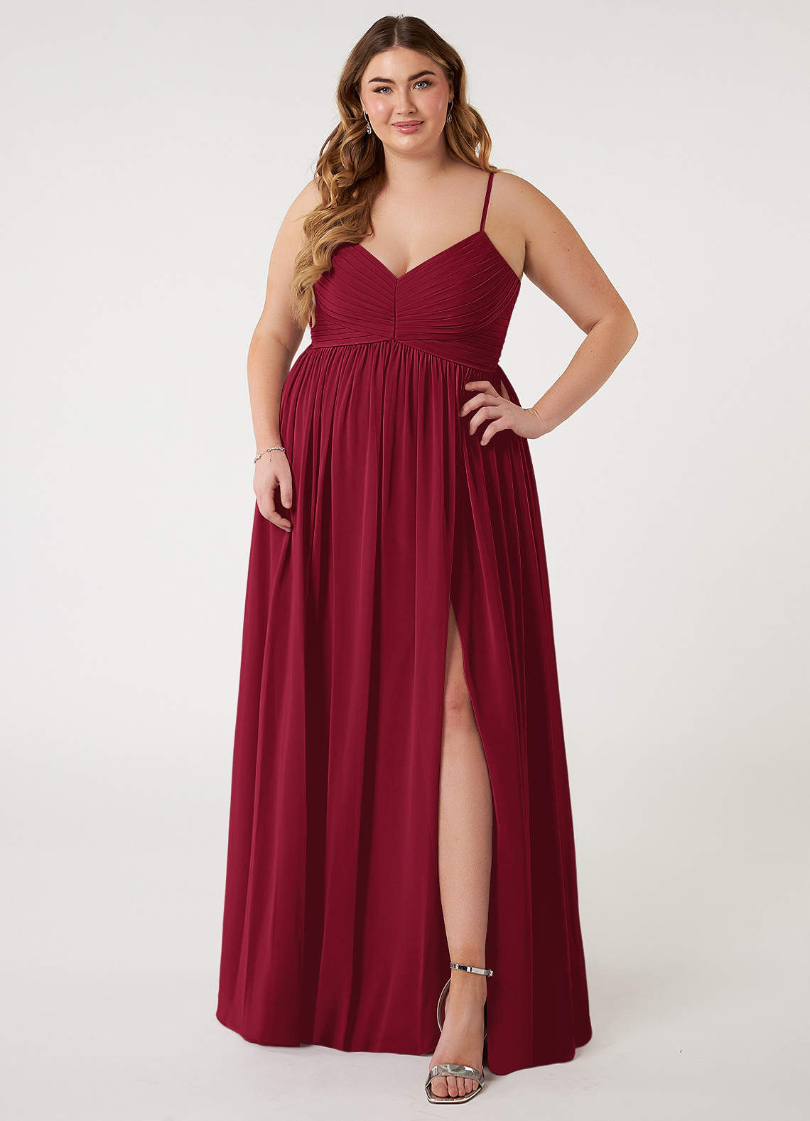 Azazie Alia Bridesmaid Dresses Burgundy A-Line Pleated Chiffon Dress image1