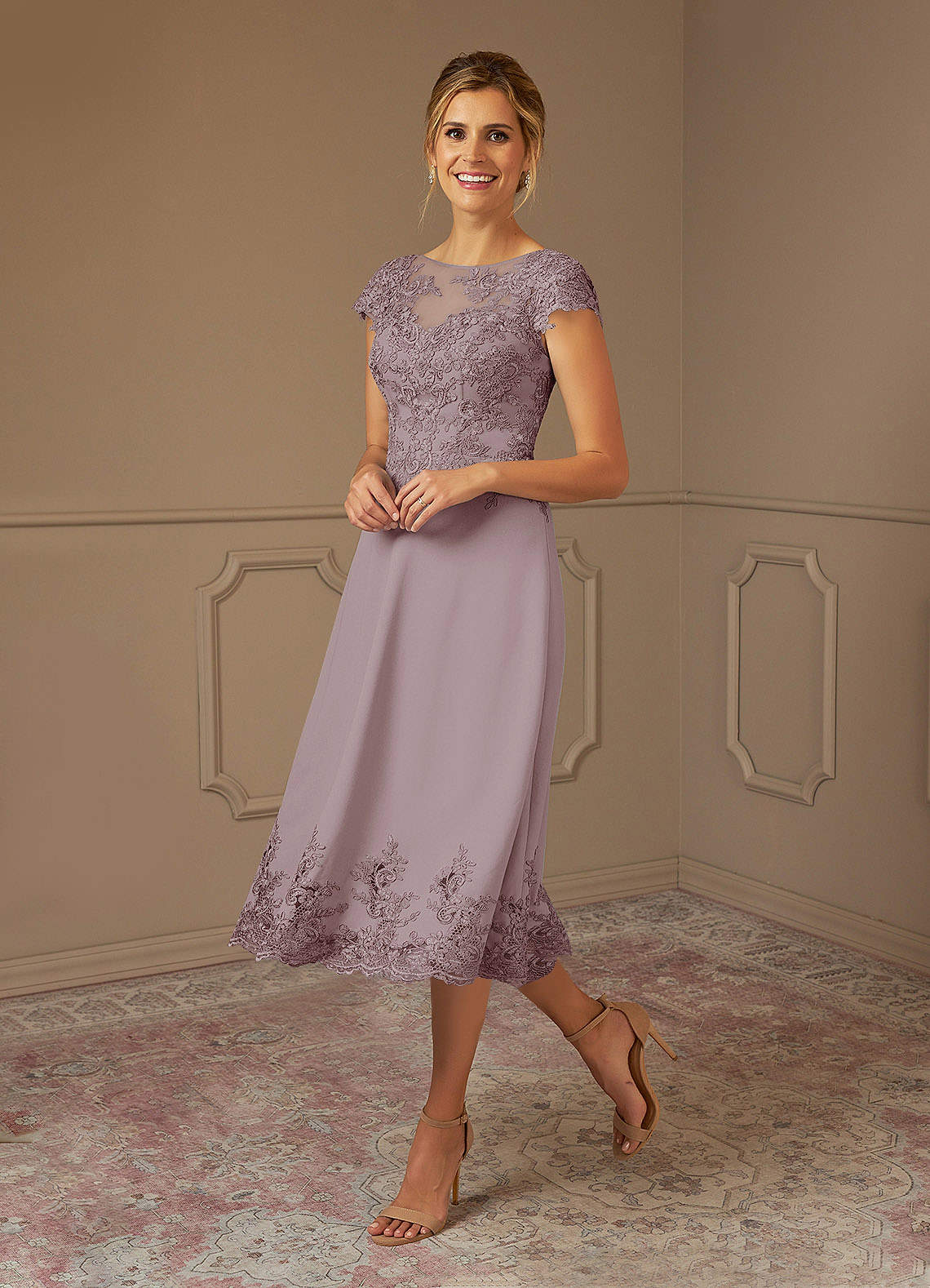 Azazie Terrano Mother of the Bride Dresses Vintage Mauve A-Line Scoop Lace Dress image1
