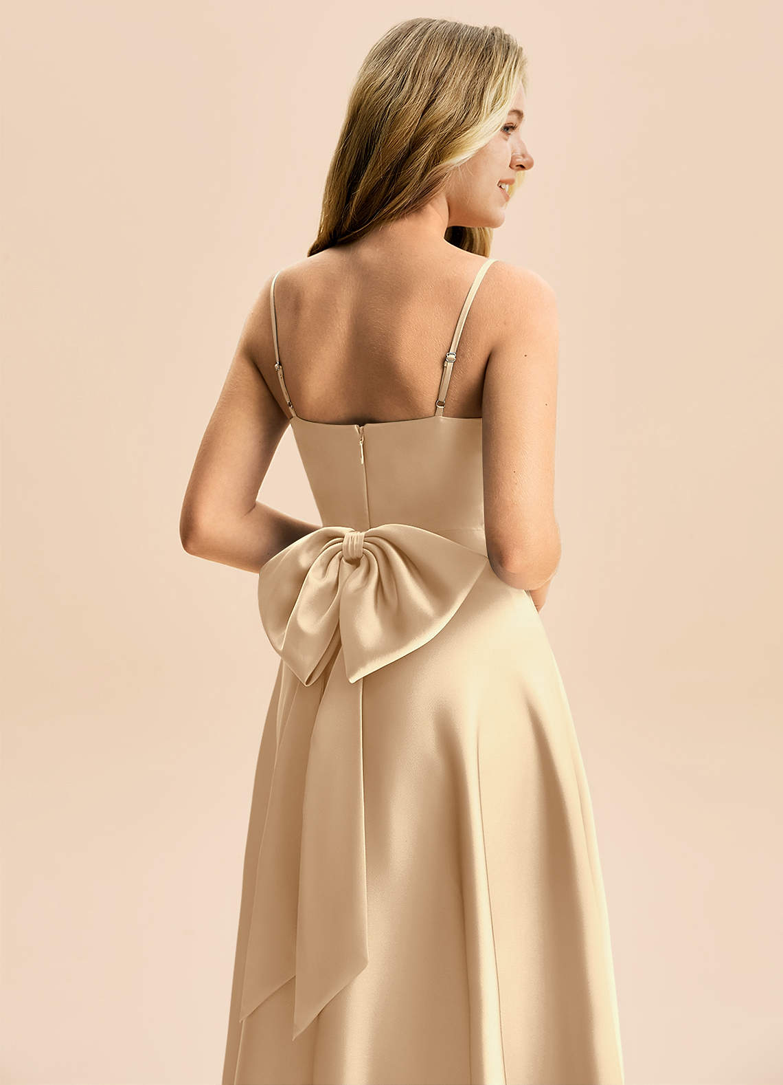 Azazie Rumi Junior Klä av A-Line i Stretch Satin Plisserad image5