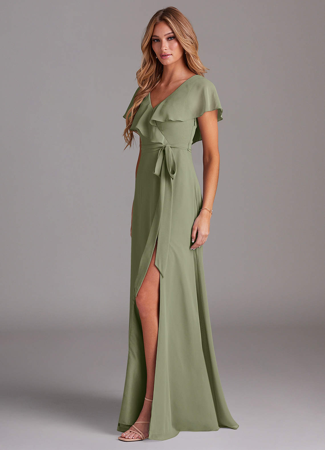 Azazie Lainey Bridesmaid Dresses Pistachio A-Line with Pockets Chiffon Dress image3
