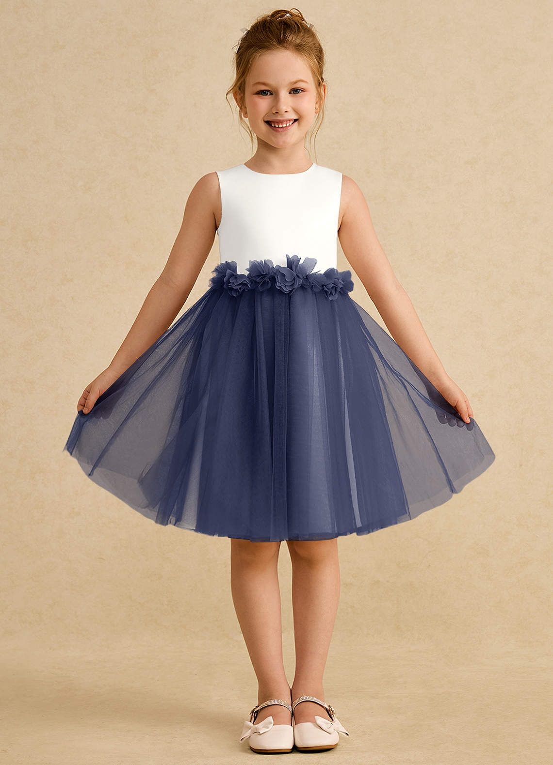 Azazie Louisa Flower Girl Dresses Ivory Stormy A-Line Sleeveless Tulle Dress image1