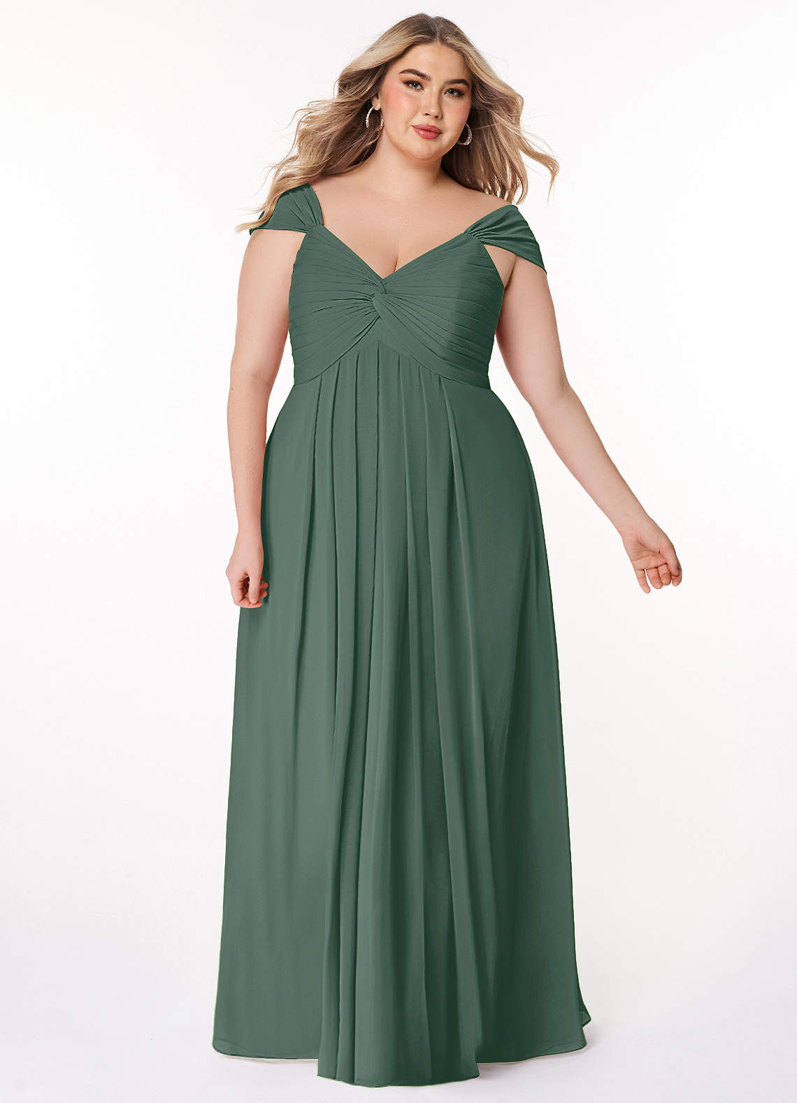 Azazie Kaitlynn Bridesmaid Dresses Sea Moss Empire Ruched Chiffon Convertible Dress image1