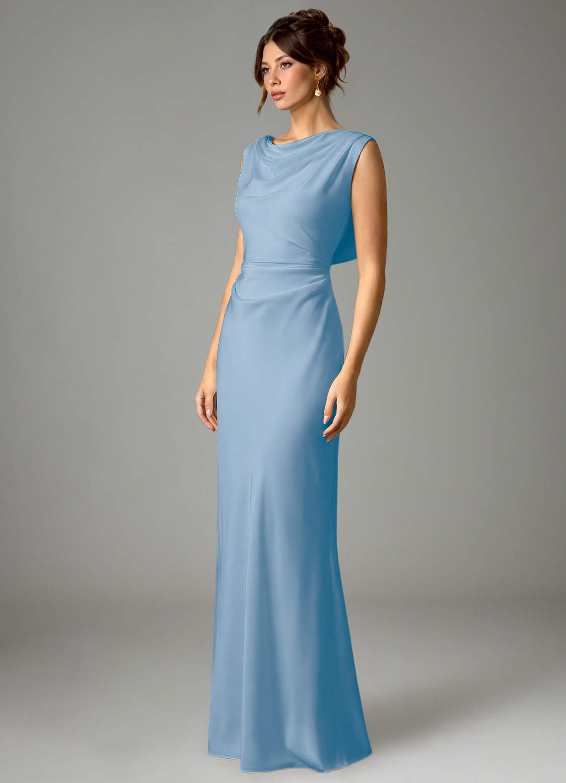 Azazie Kieryn Bridesmaid Dresses Powder Blue Mermaid Pleated Stretch Satin Dress image4