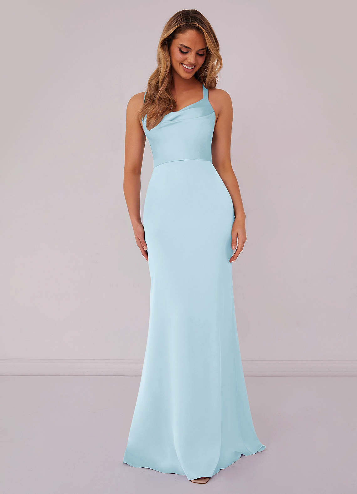 Barbie  AZAZIE 1007 Ready to Ship Sky Blue Stretch Satin Bridesmaid  Dresses | Azazie