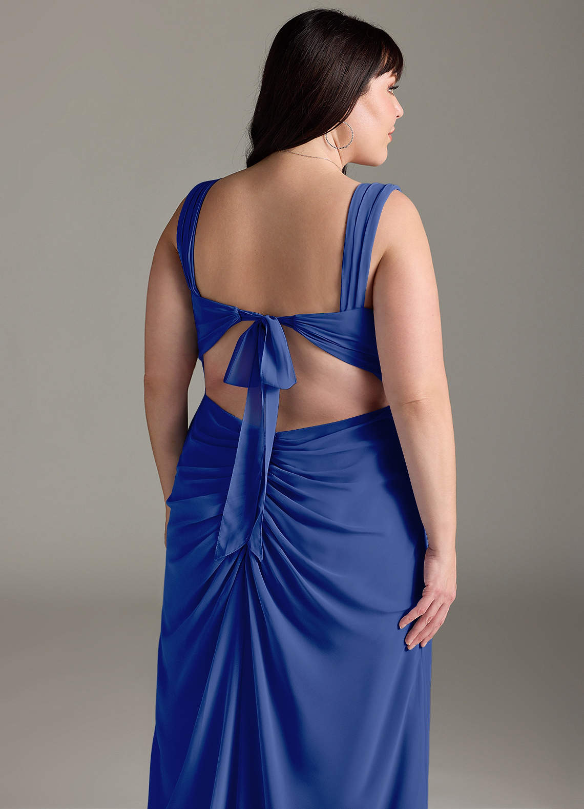 Azazie Plus Size Sheath Square Neck Floor-Length Chiffon Bridesmaid Dresses
