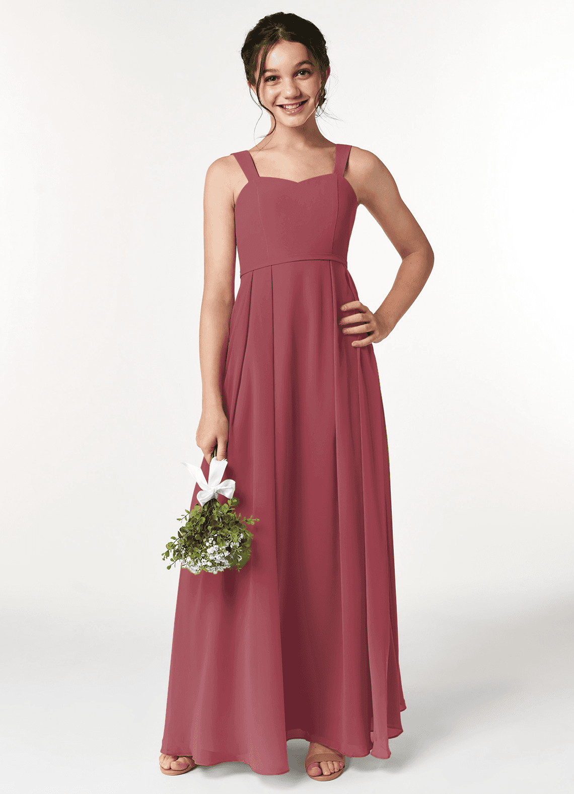 Azazie Simoan Junior Abito A-Line in Chiffon Scollo a Cuore Merlot image1