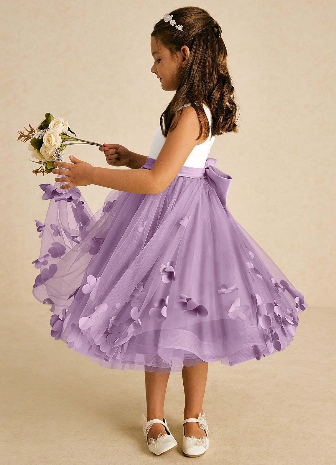 Azazie Sprout Flower Girl Dresses Wisteria A-Line Bow Tulle Dress image3