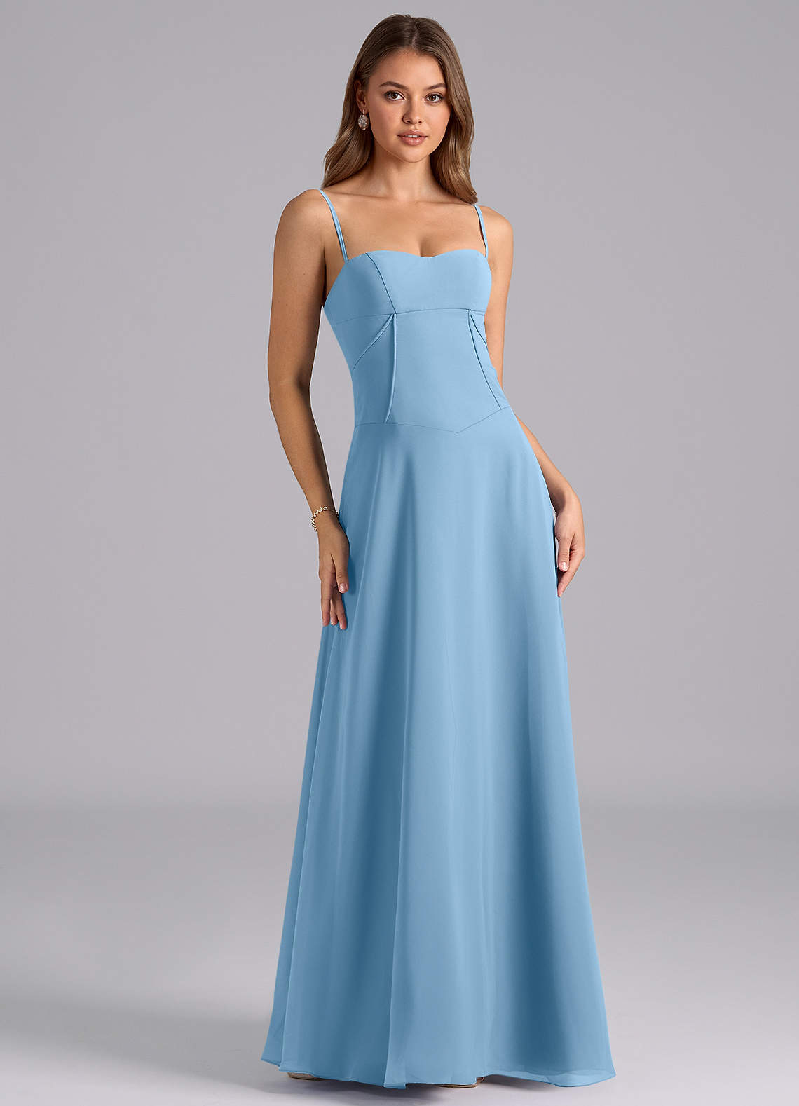 Azazie Valentine Bridesmaid Dresses Steel Blue A-Line Corset Chiffon Dress image1