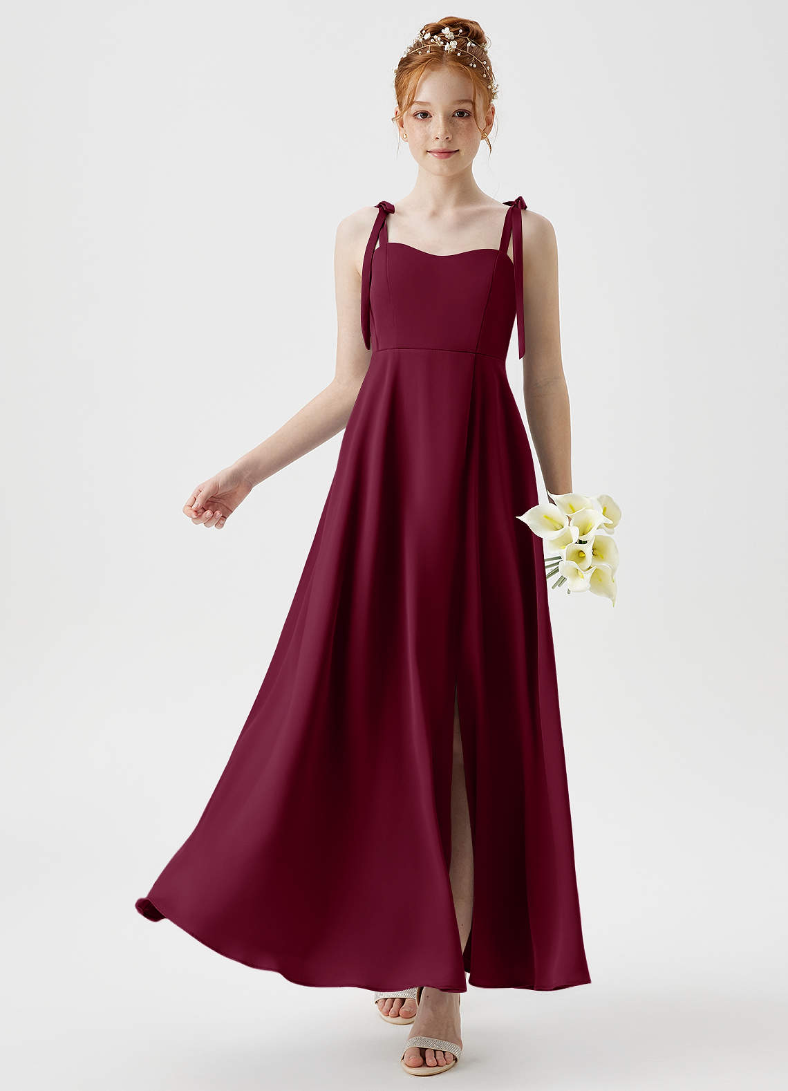 Azazie Rosey Junior Mulberry A-Line Sweetheart Neckline Stretch Satin Dress image1