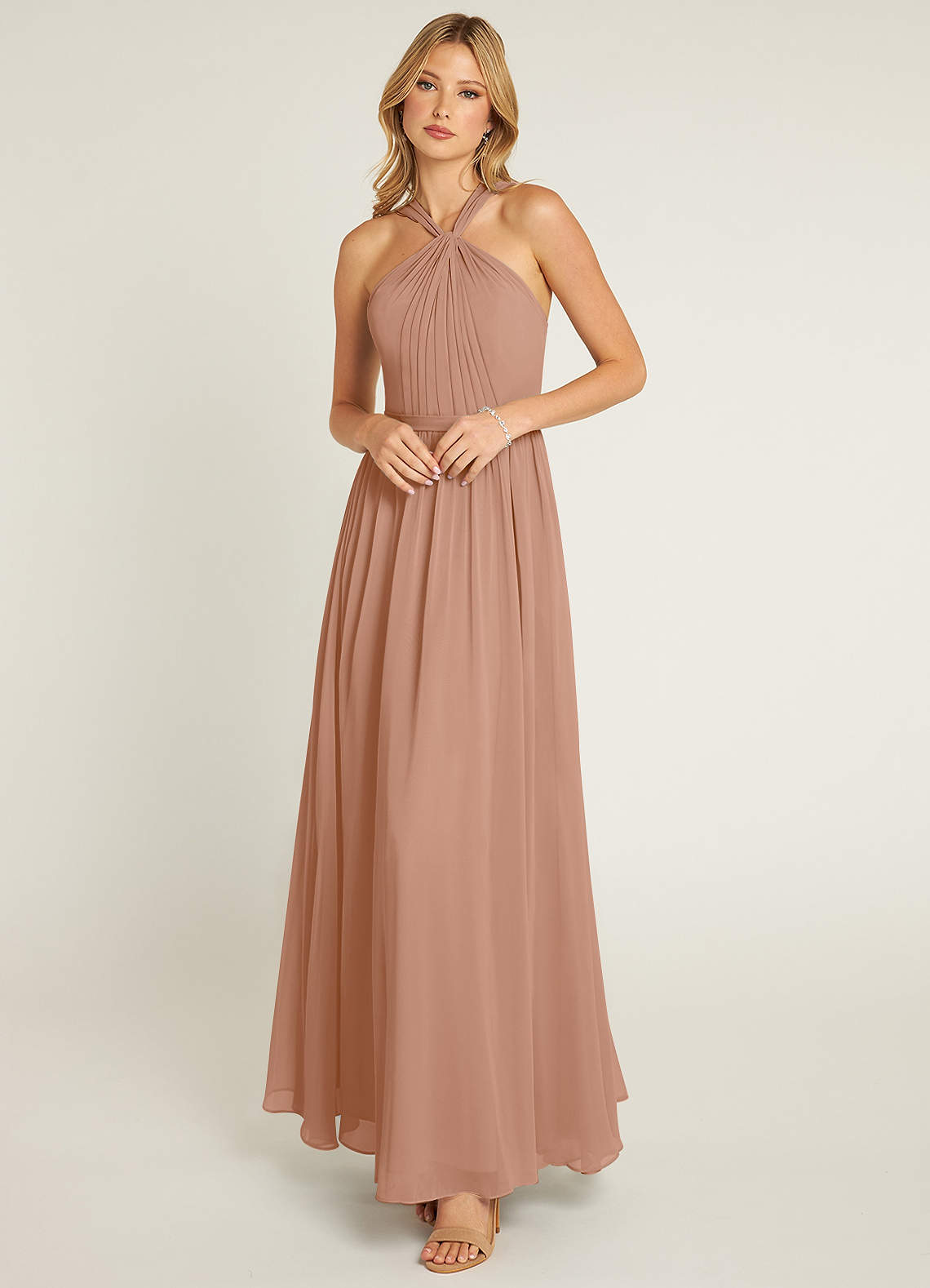 Azazie Jacey At-home Try On Dresses Desert Rose A-Line Pleated Chiffon Dress image1