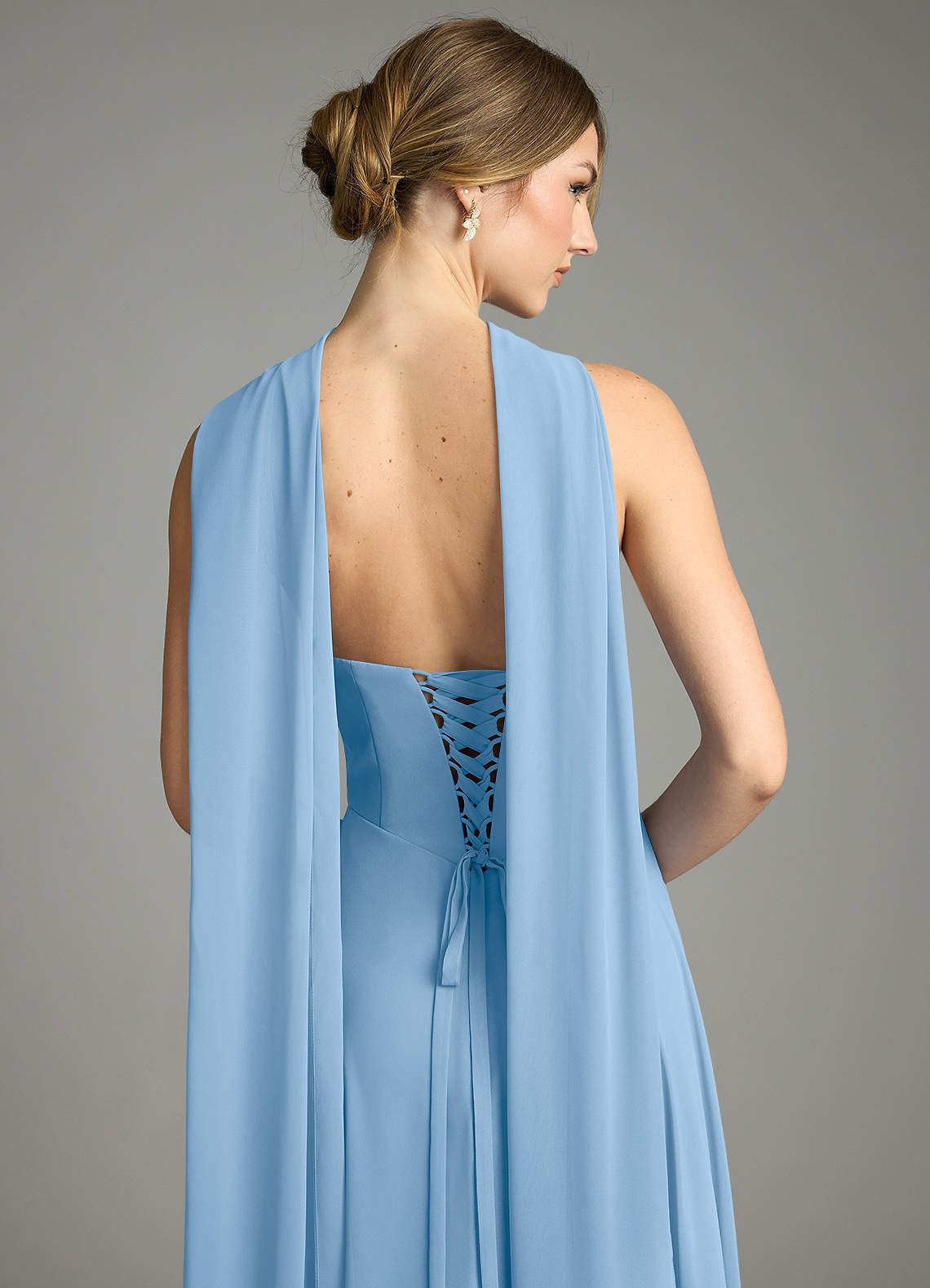 Azazie Ayla Abiti da Damigella Abito A-Line in Chiffon Scollo a Cuore Azzurro Polvere image10