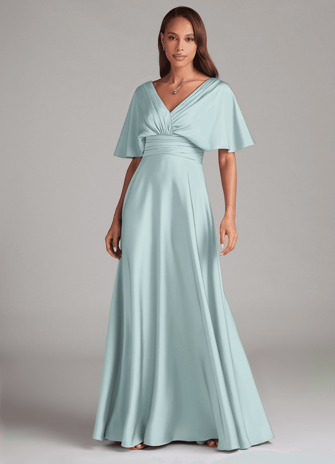 Azazie Pamela Bridesmaid Dresses Mist A-Line Pleated Stretch Satin Dress image1