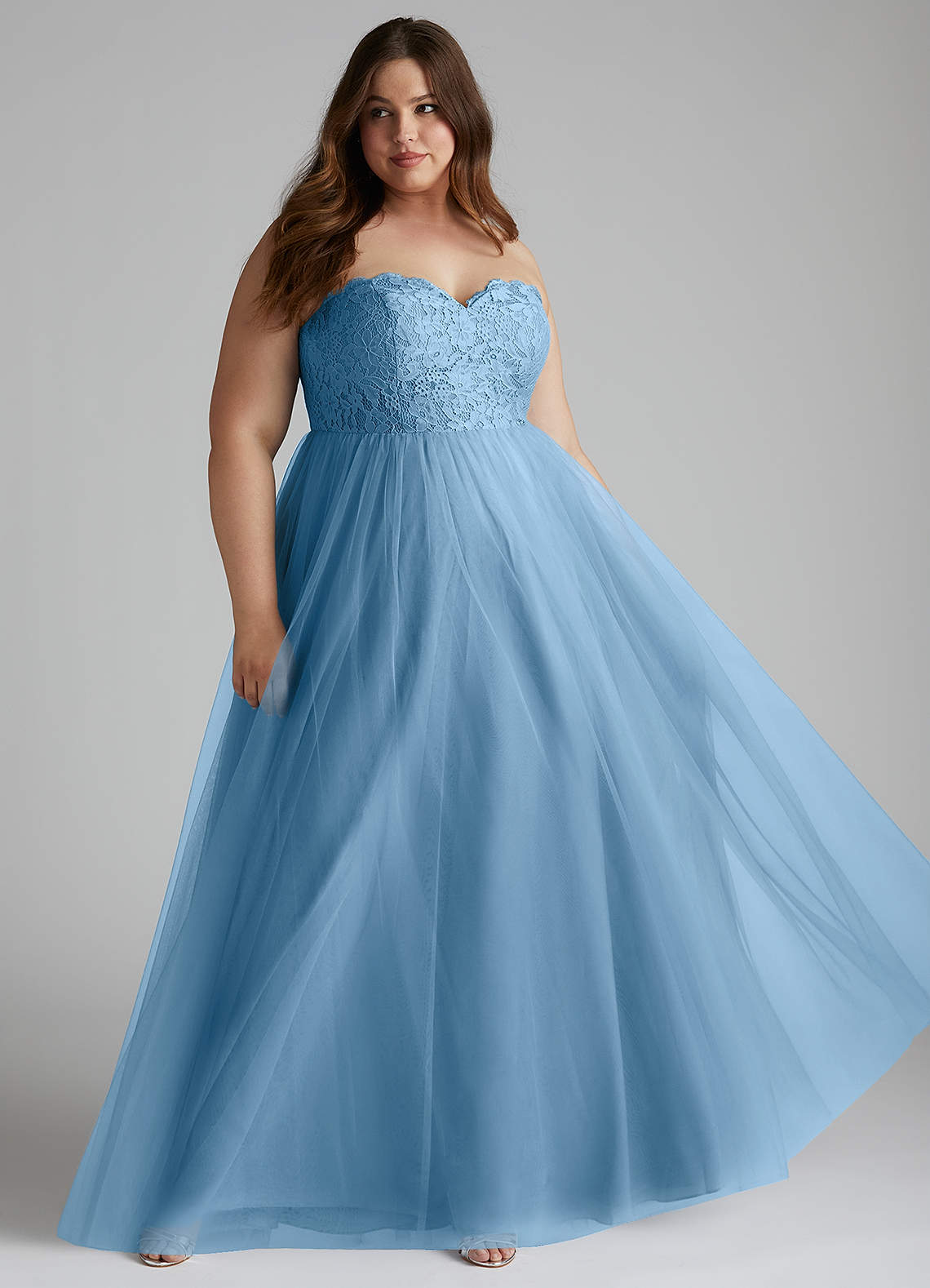 Azazie Roni Brautjungfernkleider Wandelbar A-Linie Herzausschnitt Tüll Kleid Stahlblau image1