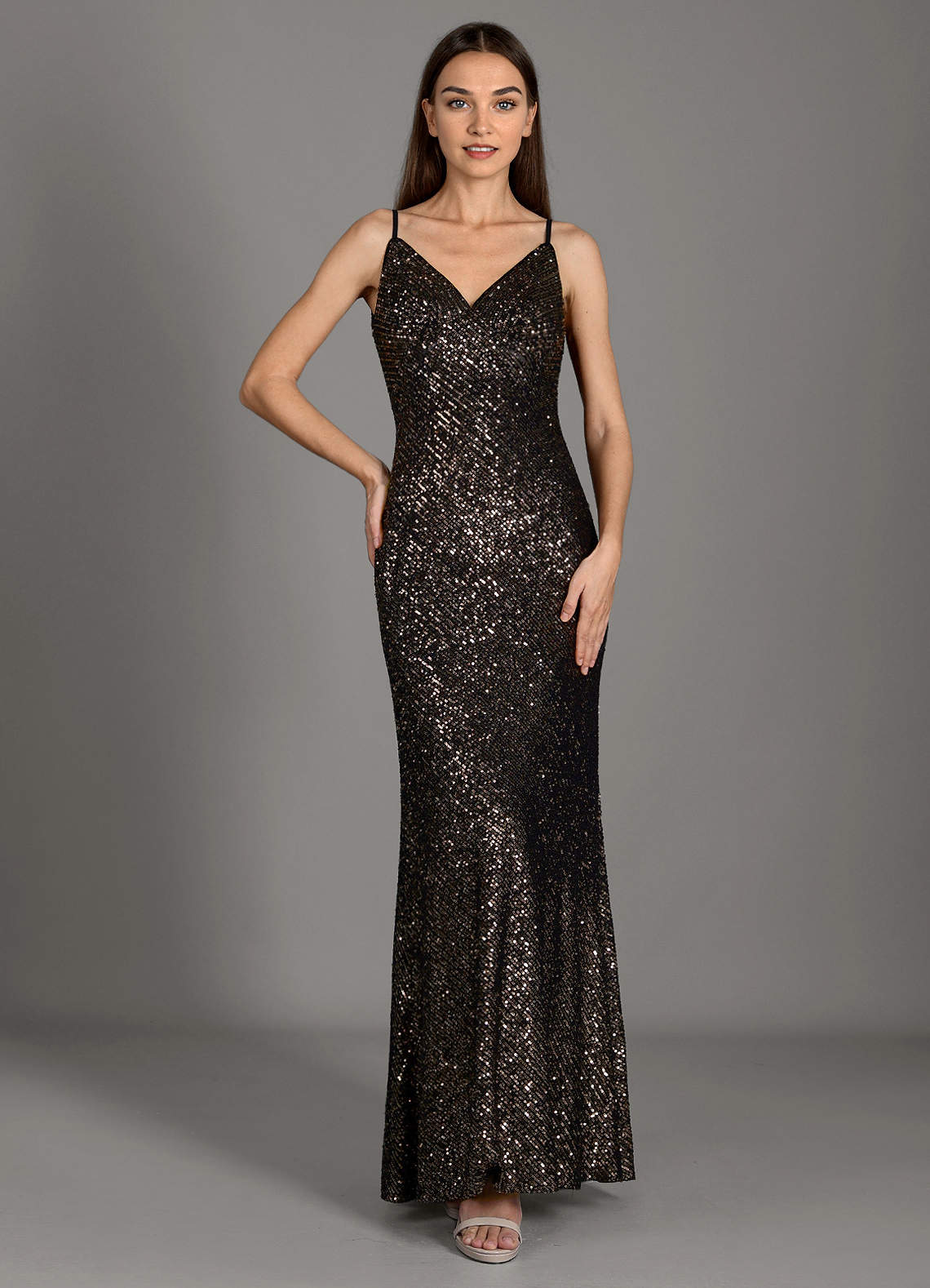 Katy Bronze Sequin Maxi Dress | Azazie