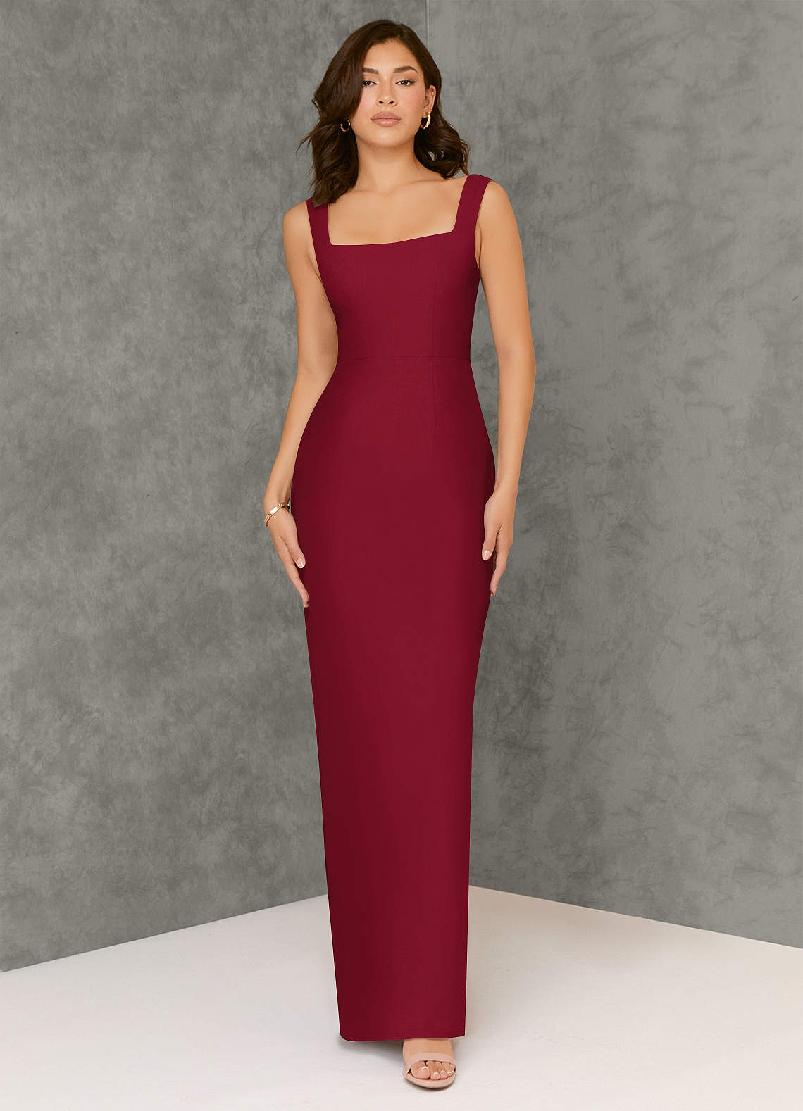 Azazie Flori Bridesmaid Dresses Burgundy Sheath Square Neckline Chiffon Dress image1
